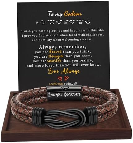 Btysun Gifts for Men, Gifts for Boyfriend Leather Bracelets for Men Stocking Stuffers for Him 2026 I Love You Gift Infinity Cuff Bracelets Birthday Christmas Jewelry for Son Grandson Dad Husband by BTYSUN