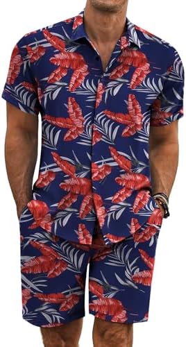 COOFANDY Men's Summer Beach Outfits 2 Piece Short Sleeve Shirts and Shorts Vacation Texture Linen Sets for Men by COOFANDY
