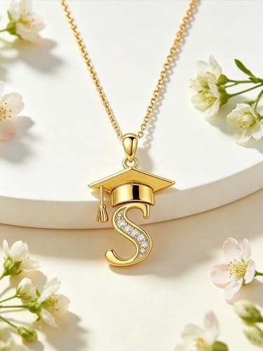 Graduation Gifts for Women, 18K Gold Graduation Initial Necklace A-Z, Inspiring Grad Pendant Necklace Present, College Seniors High School Graduations Jewelry Gifts - Image 3