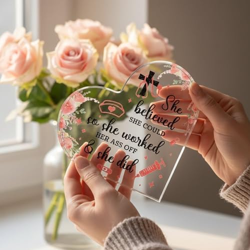 Nurse Graduation Acrylic Heart-Shaped Plaque Gift For Women, Rn Gifts For Nurses Appreciation, Birthday Graduation Nurses Week Practitioner Keepsake, New Nurses Grad Decoration, She Believed She Could - Image 2