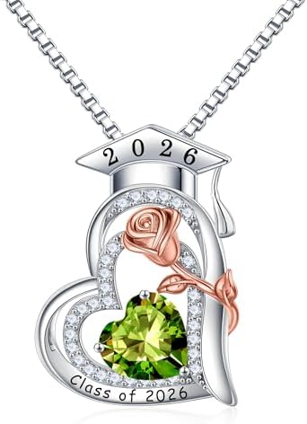 Turandoss Graduation Gifts for Her 2026, S925 Sterling Silver Heart Birthstone Graduation Cap Necklaces Class of 2026 High School College Graduation Gifts for Her by TurandossJewelry