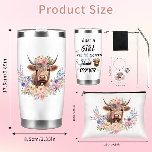 CRASHOT Highland Cow Gifts for Women, Highland Cow Gift, Includes 20 oz Tumbler Cosmetic & Keychain, Birthday Thanksgiving Christmas Surprise for Girls Sister Daughter Best Friends - Image 2