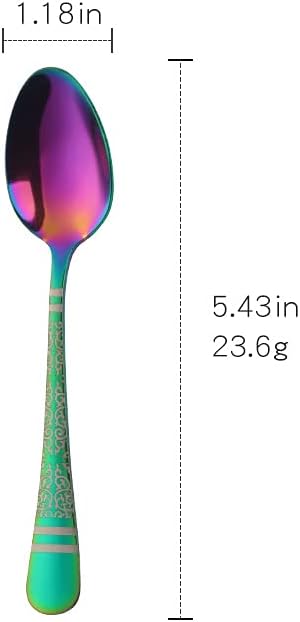 Rainbow Unique Pattern Design Coffee Espresso Spoons Mini, Mingcheng Stainless Steel Small Teaspoons Silverware Set of 6, BISDARUN 5.5 Inches Food Spoons for Demitasse Dessert Tea