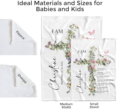 MDPrints Baptism Blanket for Girls, Customized Baptism Gifts for Girl, Personalized Baby Blankets for Girls with Name - Image 5
