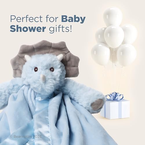 Bearington Lil’ Tracer Dinosaur Loveys - 15" Soft and Cuddly Security Blanket with Satin Trim - Light Blue Lovies for Girls and Boys - Comfort Toy and Snuggle Buddy - Image 5