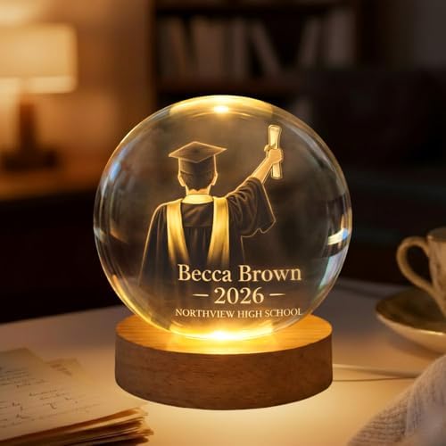 Daty Personalized Graduation Crystal Ball LED Night Light Class of 2026, Male 3D Laser Engraved Sphere Gift for High School or College Graduate - Image 3