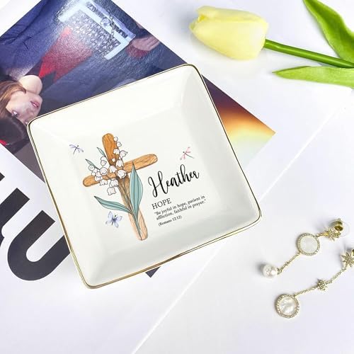 Personalized Name Bible Verse Jewelry Dish - Custom Birth Flower Ceramic Tray- Christian Gifts for Women - Religious Affirmations Gift - Image 4