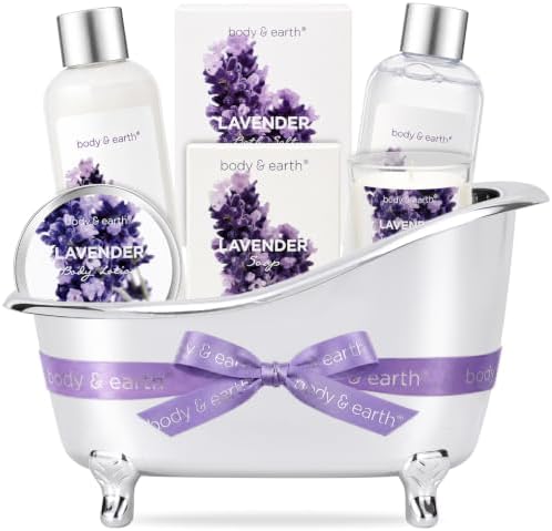 Gift Set for Women Body & Earth Spa Gifts Set Lavender Gift Baskets for Women Bath Sets with Bubble Bath Body Lotion Scented Candle Christmas Gifts for mom，Wife by BODYEARTH