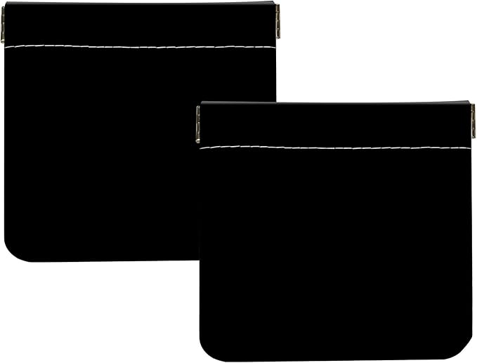 2Pcs PU Leather Small Squeeze Coin Purse Pouch Mini coin Bag Unique And Cute Wallet Cosmetic Bags Change Bag For Women Girls Men （Black