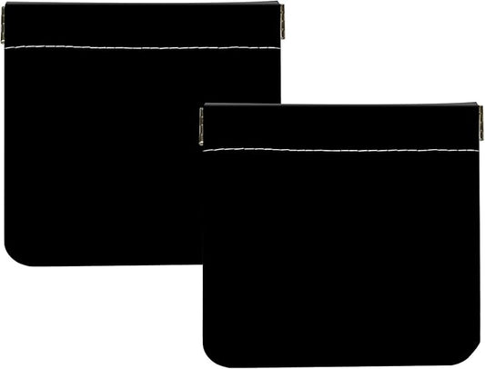 2Pcs PU Leather Small Squeeze Coin Purse Pouch Mini coin Bag Unique And Cute Wallet Cosmetic Bags Change Bag For Women Girls Men （Black