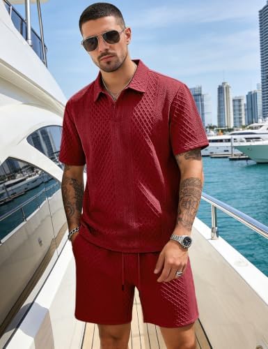 Men's 2 Pieces Outfits Casual Polo Shirt and Shorts Set Collar Athletic Jogging Summer Tracksuit - Image 3