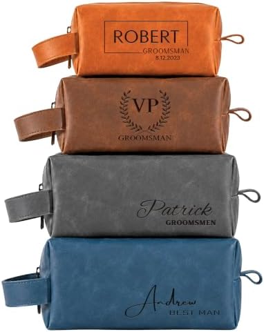 Motiwear Custom Leather Toiletry Bag for Men – Personalized Genuine Leather Groomsmen Gift Dopp Kit, Best Man Gift, Groom Gift, Wedding Party Travel Bag by Motiwear