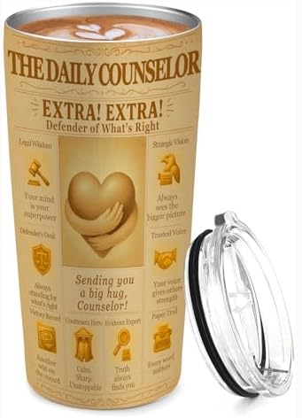 Lawyer Gift Counselor Tumbler 20oz – Vintage Newspaper Style Insulated Stainless Steel Travel Mug – Attorney Appreciation, Bar Exam & Law School Graduation Gift for Women and Men - Image 2