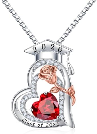 Turandoss Graduation Gifts for Her 2026, S925 Sterling Silver Heart Birthstone Graduation Cap Necklaces Class of 2026 High School College Graduation Gifts for Her by TurandossJewelry