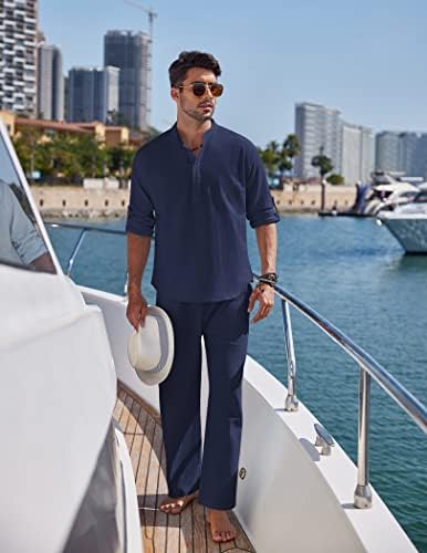 COOFANDY Men’s 2 Piece Cotton Linen Set Casual Beach Outfits Long Sleeve - Image 2