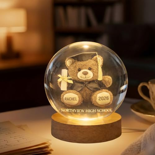 Daty Personalized Graduation Crystal Ball LED Night Light Class of 2026, Teddy Bear 3D Laser Engraved Sphere Gift for High School Graduate - Image 3
