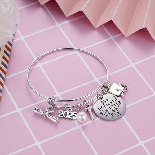 Ukodnus Class of 2025 Graduation Gift - Senior 2025 Graduate Bracelet - Inspirational Graduation Gifts for Her - 26 Initial Charm Bracelets for College High School - Image 2