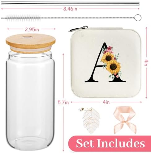 AYGXU christmas gifts for women,Initial glass cup with initial Jewelry Box,Jewelry Case Organizer,iced coffee cups,Travel Gifts for Women Girls,Birthday Gifts,Initial A white - Image 2