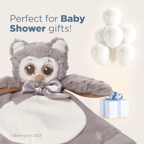 Bearington Lil' Owlie Owl Lovey Baby Security Blanket - 15" Gray Plush Stuffed Animal Blanket with Satin Trim - Soft Owl Lovey for Baby Girl and Boy - Snuggly Girl Gift for Babies - Image 5