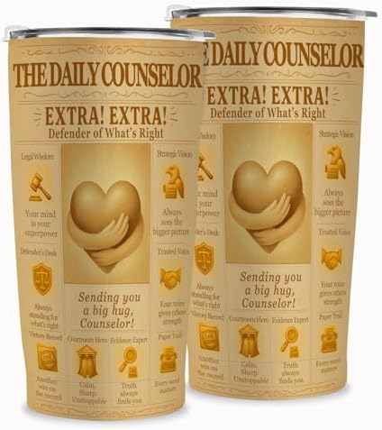 Lawyer Gift Counselor Tumbler 20oz – Vintage Newspaper Style Insulated Stainless Steel Travel Mug – Attorney Appreciation, Bar Exam & Law School Graduation Gift for Women and Men - Image 3