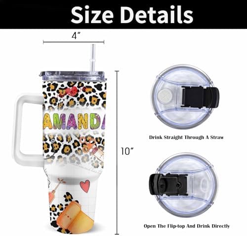 Nurse Gifts for Women Personalized 40oz Nurse Tumbler with Handle and Straw, Personalized Gifts for Nurses, Thank You Nurse Cup Gifts for Nurses Day, Stainless Steel Nurse Water Bottle Insulated Cup - Image 3