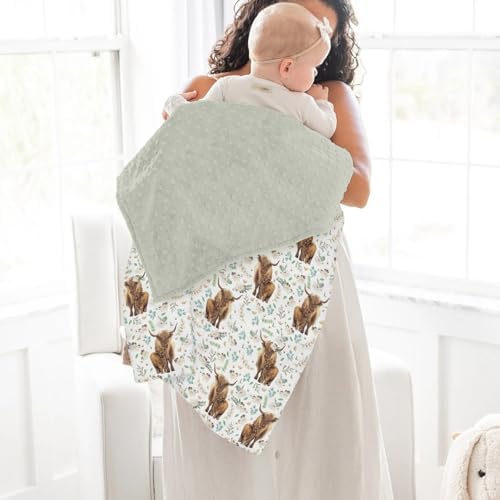 Boho Floral Highland Cow Baby Blankets for Girl Boy Watercolor Cows Yak Cattle Wildflower Soft Mink Dotted Backing Double Layer Swaddle Blanket for Toddler Nursery Spring Farm Animal Bed Blanket 30x40 - Image 4