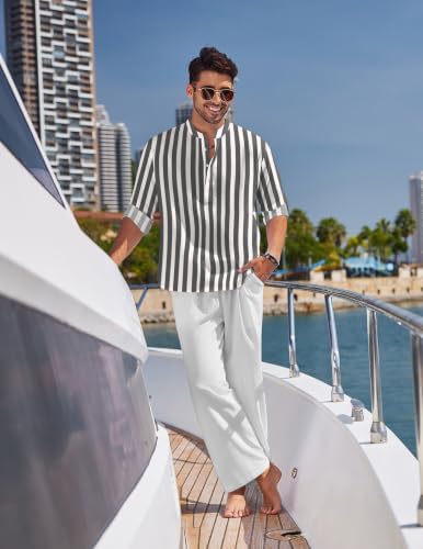 COOFANDY Men’s 2 Piece Cotton Linen Set Casual Beach Outfits Long Sleeve - Image 3