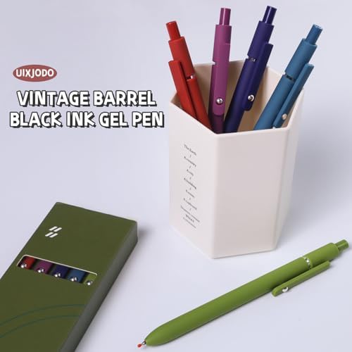 UIXJODO Gel Pens, 5 Pcs 0.5mm Black Ink Pens Fine Point Smooth Writing Pens with Silicone Grip, High-End Series Metal Clip Retractable Pens for Journaling Note Taking (Vintage) - Image 6