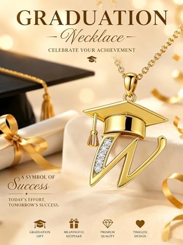 Graduation Gifts for Women, 18K Gold Graduation Initial Necklace A-Z, Inspiring Grad Pendant Necklace Present, College Seniors High School Graduations Jewelry Gifts - Image 2