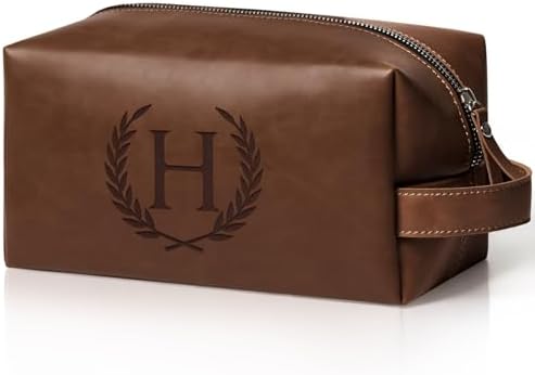 Personalized PU Leather Travel Toiletry Bag for Men Engraved Initial by Aganmi