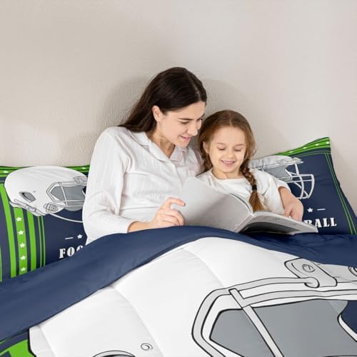 Erosebridal Queen Size Bedding Sets for Boys Gridiron Comforter Set, Football Game Sports Theme Bed Comforter Set Navy Blue Fluorescent Green Duvet Set with 2 Pillowcases - Image 5