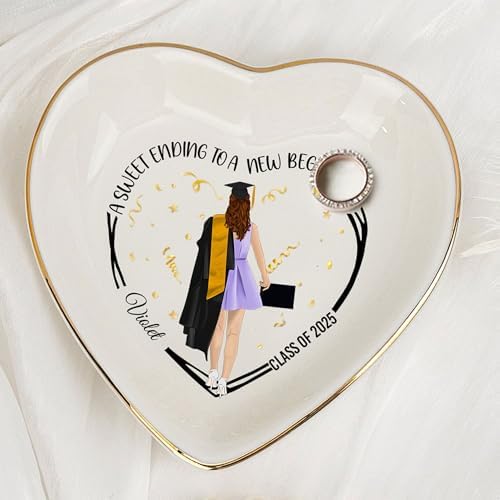 Wrappiness Graduation Jewelry Dish - A Sweet Ending Personalized Custom Trinket Tray, Graduation Gifts for Her, Inspirational Grad Present High School College Graduate Gifts (D03) by Wrappiness