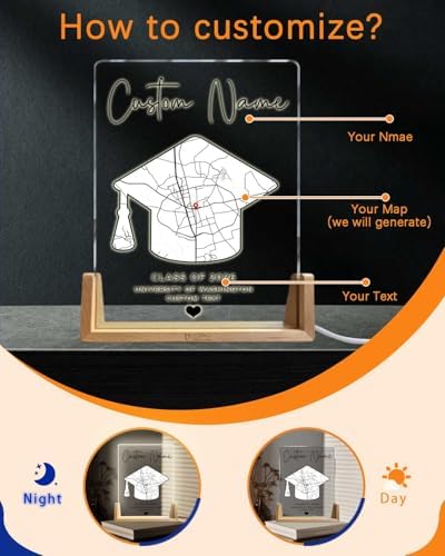 Personalized Graduation Gifts Custom Photo Name Night Light LED Table Lamp for 2026 University High School Senior Keepsake(Map) - Image 2