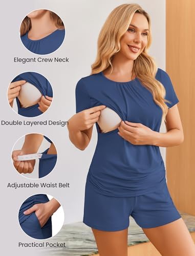 Ekouaer Maternity Nursing Pajamas Set 3 Piece Postpartum Breastfeeding Pjs - Image 3