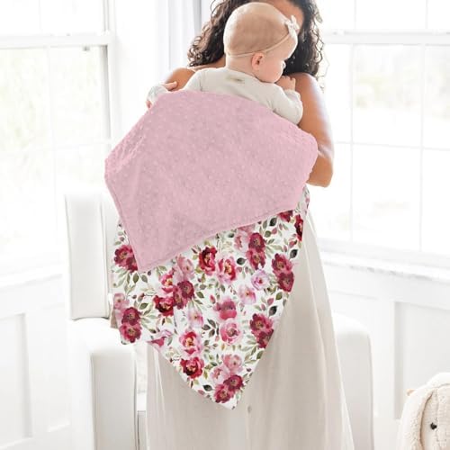 Pink Peonies Roses Baby Blankets for Girl Large Watercolor Blossoms Soft Mink Dotted Backing Double Layer Swaddle Receiving Blanket Spring Floral Bloom Bed Throws for Infant Toddler Nursery 30x40 - Image 4