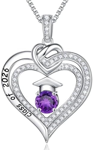 Turandoss Graduation Gifts for Her 2026, S925 Sterling Silver Birthstone Necklace Engraved Class of 2026 Inspirational Necklaces High School College Graduation Gifts for Women by TurandossJewelry