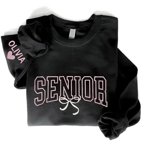 POPPOP Personalized Embroidered Senior Sweatshirt, Class of 2026, Custom Graduation Shirt, School Shirt for Her by Unknown