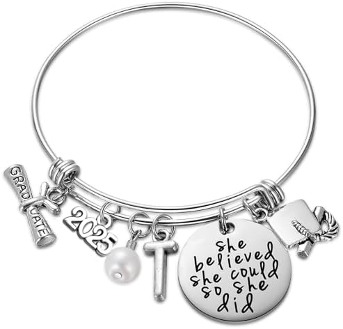 Ukodnus Class of 2025 Graduation Gift - Senior 2025 Graduate Bracelet - Inspirational Graduation Gifts for Her - 26 Initial Charm Bracelets for College High School by Especiallyforyou