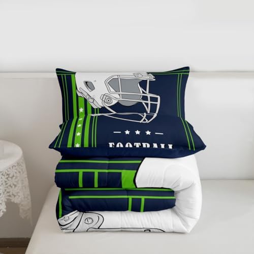 Erosebridal Queen Size Bedding Sets for Boys Gridiron Comforter Set, Football Game Sports Theme Bed Comforter Set Navy Blue Fluorescent Green Duvet Set with 2 Pillowcases - Image 7