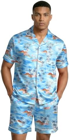 Ekouaer Mens Silk Satin Pajamas Set Short Sleeve Button Up Lounge Pjs Set - Image 2