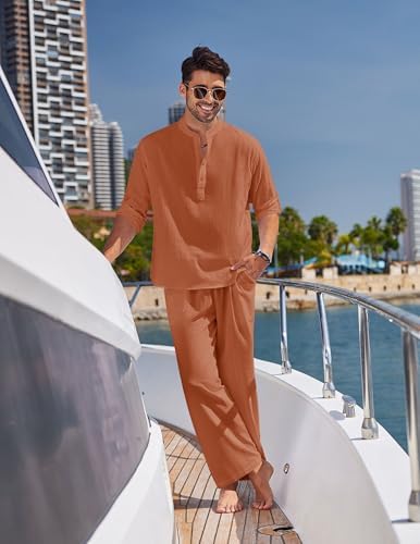 COOFANDY Men’s 2 Piece Cotton Linen Set Casual Beach Outfits Long Sleeve - Image 2