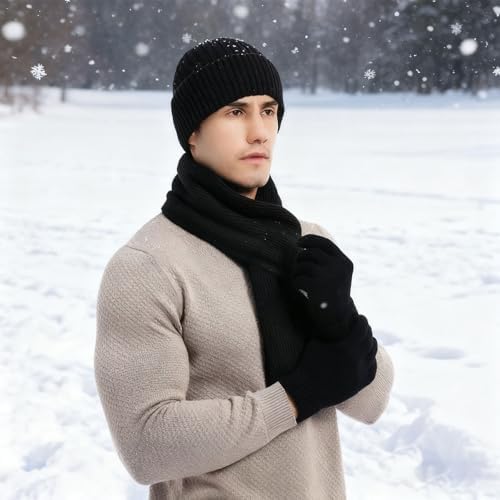 floconssy Men's Winter Hat Scarf Gloves Set of 3, Knit Thermal Combo Gifts - Image 5
