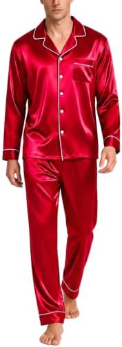 SWOMOG Mens Silk Satin Pajamas Set Long Sleeve Sleepwear Button-Down Pj Two-piece Loungewear with Long Pants S-XXL by SWOMOG