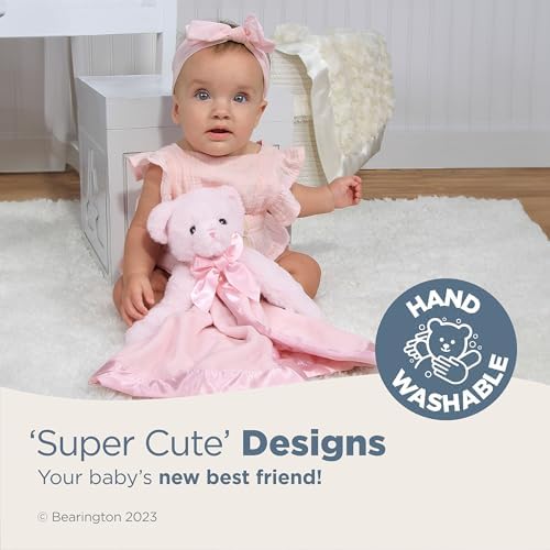 Bearington Baby Huggie Bear Snuggler, 15 Inch Pink Teddy Plush Stuffed Animal Security Blanket Lovey for Babies - Image 3