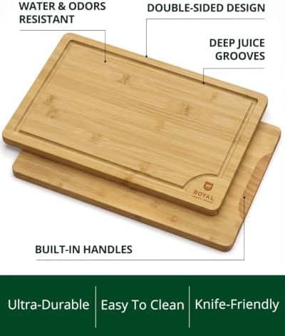 ROYAL CRAFT WOOD Wooden Cutting Boards for Kitchen Meal Prep & Serving - Bamboo Wood Serving Board Set with Deep Juice Groove Side Handles - Charcuterie & Chopping Butcher Block for Meat - Image 3