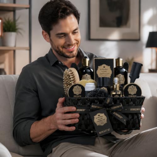 Luxury Spa Gift Basket for Men, Father's Day Gifts, Sandalwood Bath Gift Set, 2-in-1 Body Wash, Deodorant, Beard Oil, Hand Towel, Brush, Scissors, Combs, Woven Basket - Image 6