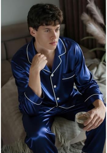 SWOMOG Mens Silk Satin Pajamas Set Long Sleeve Sleepwear Button-Down Pj Two-piece Loungewear with Long Pants S-XXL - Image 6