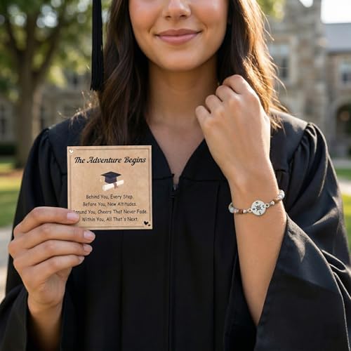 2026 Graduation Gift for Her - Inspirational Compass Bracelet with Card - Jewelry Gifts for Teen Girls, Women, High School, College & Masters Degree Graduates - Image 3