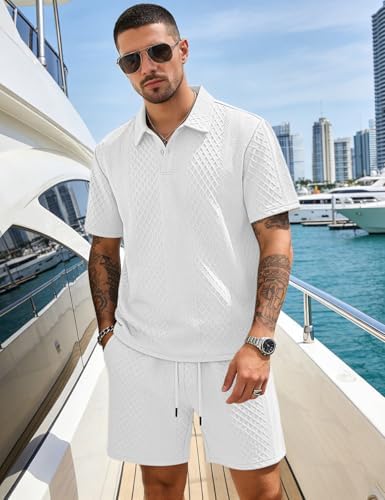 Men's 2 Pieces Outfits Casual Polo Shirt and Shorts Set Collar Athletic Jogging Summer Tracksuit - Image 3
