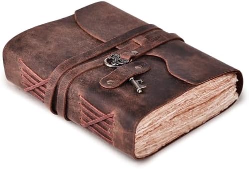 LEATHER VILLAGE Green Leather Journal Key Lock, Fuchsia 10x7. by LeatherVillage